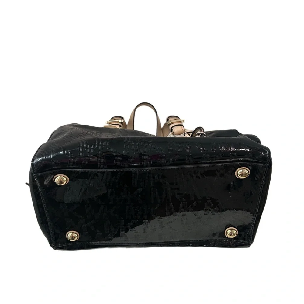 Michael Kors Grayson Black Patent Monogram Satchel Bag
